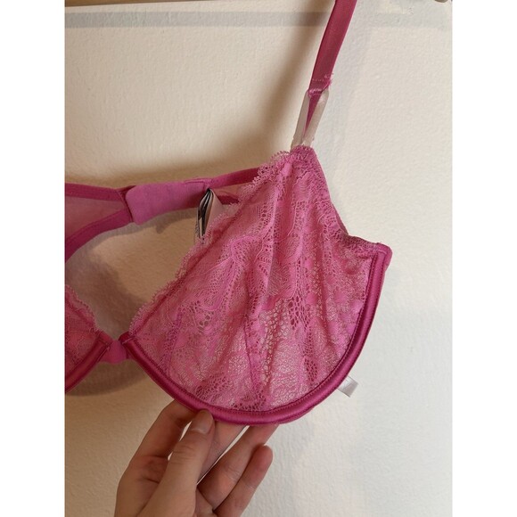 Victoria's Secret 36D DREAM ANGELS LIGHTLY LINED DEMI BRA Pink Berry Lace - Picture 3 of 4